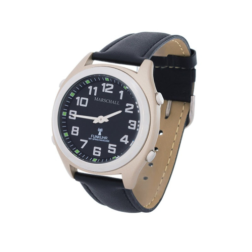 Sprechende Funk-Armbanduhr Damen/Herren Lederarmband Black Marschall - Gleichcom AG - - Onlineshop besser hören. besser sehen. besser leben. - Hünenberg