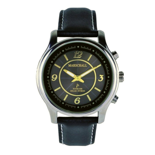 Montre-bracelet parlante radiocommandé Solar-Hybrid pour lui et elle avec bracelet en métal Black/Gold Marschall